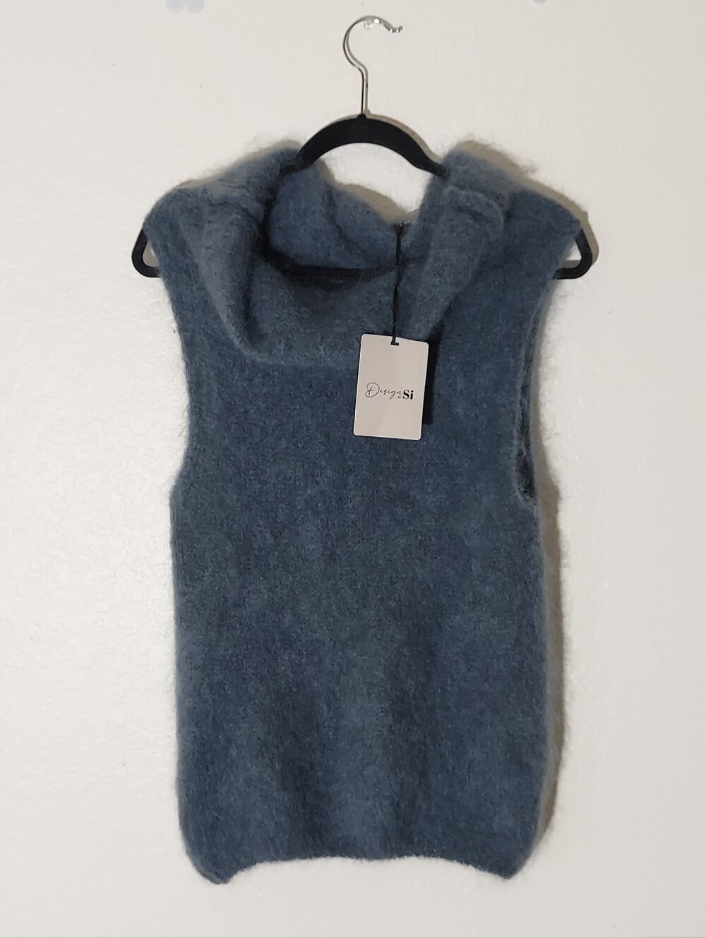 Design By Si Kid Mohair Blend Blue/Gray Cowl Neck Knit Sweater WM Size XS/S NWT